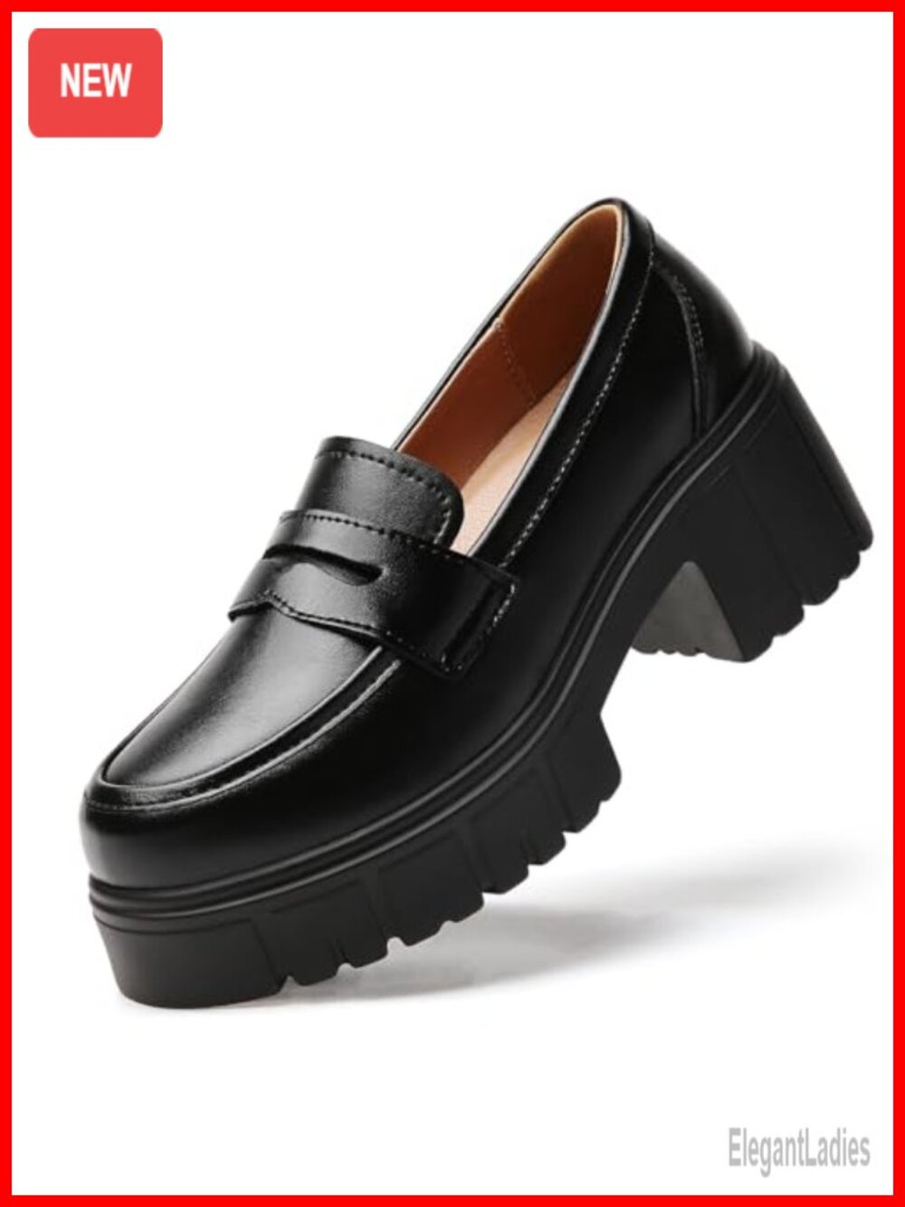 Women's Chunky Platform Penny Loafers Slip-On Leather Shoes